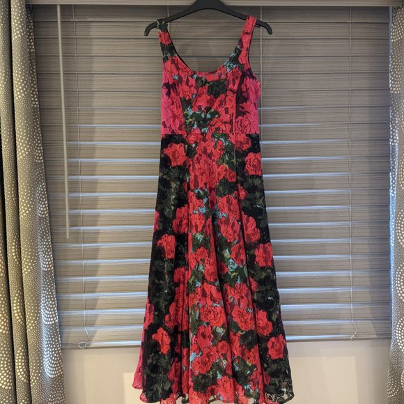 Anthropologie Tracy Reese Noisette Red Roses Floral Lace Tulle Dress Size 2 - Picture 14 of 15